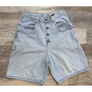 VTG Wide Leg Baggy Shorts Blue Skater Button Fly Denim Y2K Code Zero Sz 31